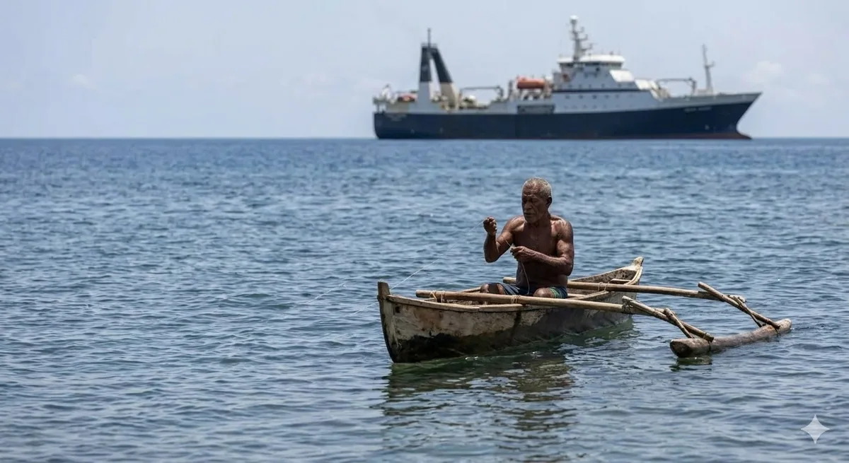 Local small-scale fishers face uncertain futures as global financial agreements reshape access to public ocean spaces. Credit: Gemini Local small-scale fishers face uncertain futures as global financial agreements reshape access to public ocean spaces. Credit: Gemini